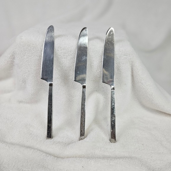 Unbranded Other - Vtg Brutalist Hammered Stainless Steel Dinner Knives -3 Modernist 8.5"
